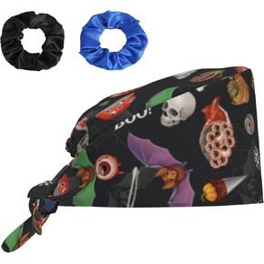 Working Cap Scrub Cap with Sweatband Buttons Adjustable Unisex Women Tie Back Hat Nurse Surgical Caps