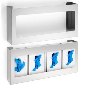 Blulu 2 Pcs Glove Box Holder/Dispenser Stainless Steel Quad Wall Mounted Glove Box Organizer (10"H x 21"W x 3 3/4"D)