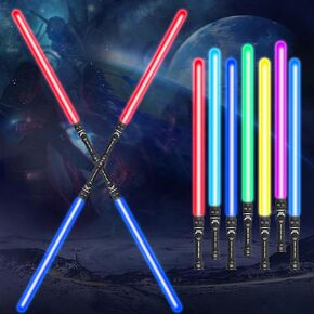 2-in-1 Light Up Swords Dual Saber(7 Color Changing Led) with Sound (Motion Sensitive) for Kids Movie Fans Cosplay