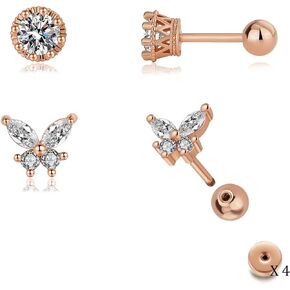 2pairs Gold Studs Earrings for Women 316L Surgical Steel Flat Back Stud Earrings Hypoallergenic Helix Earrings Studs Ear Piercing Jewelry Set