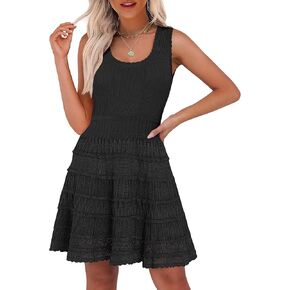 ANRABESS Womens Sundress Beach Vacation Mini Tank Dresses Summer Casual Crochet Knit Scoop Neck Sleeveless Dress