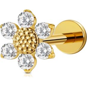 Fine4U ASTM F136 Titanium Flower Conch Helix Tragus مجوهرات ثقب مسطحة مع 16G 6MM 8MM