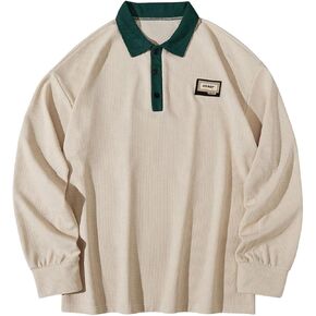 Men's Graphic Long Sleeve Sweatshirt Drop Shoulder Button Collared Neck Pullovers