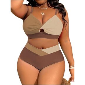Women's Plus Size 2 Piece Bikini Set High Waisted Bikini Twist Front Swimsuit Cut Out Ruched Bathing Suit Beachwear