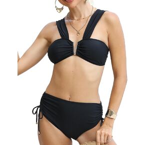 Womens Sexy High Waisted Bikini Set Drawstring Two Piece Swimsuit V Wire Tie Back Bathing Suit