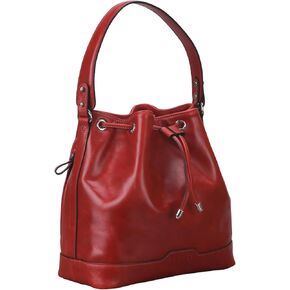 Banuce Genuine Full Grain Leather Bucket Bag for Women Purses and Handbags Ladies Shoulder Crossbody Tote Bag Red