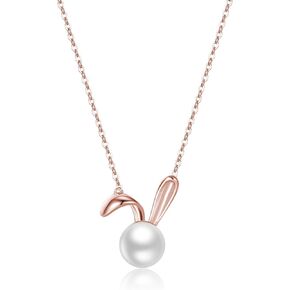 Sluynz 925 Sterling Silver Pearl Rabbit Netlace for Women Teens Easter Rabbit Dchoker Necklace Chian