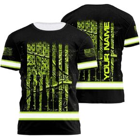 High Visibility Shirt Men Reflective Safety Shirts Custom Name for Patriot, Patriotic, Veteran, Military
