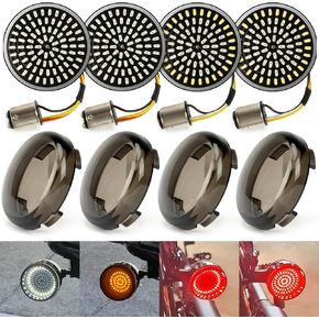 PSLER 2" 1157 Front Rear LED Motorcycle Turn Signal Lights Bulbs Kit Blinker Indicator 81 LEDs with Smoked Lens Covers for Bullet Style Touring Street Road Glide Road King Dyna Sportster 1986-2024