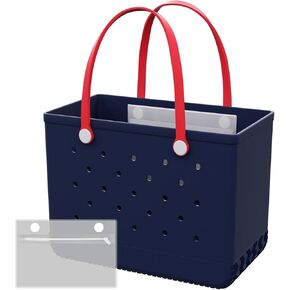 X-Large Rubber Tote Beach Bag with Inner Pocket, Washable Durable Pool Handbag, Lightweight, Waterproof Sandproof (Navy Blue, X-Large)