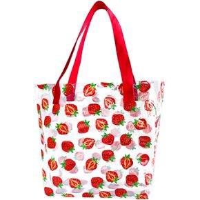 Kasepie 1 piece Strawberry pattern Large clear Tote work bags for Women Travel Shoulder Beach Bag Waterproof Beach Bag