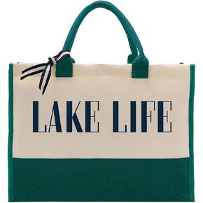Canvas Tote Bag, Cotton Canvas Tote Bag, Lake Trip Bag, Birthday Gifts for Women Friend Her, Canvas Tote Bags for Lake Life Lover, Canvas Beach Tote for Boating Weekend Holiday Overnight Travel B
