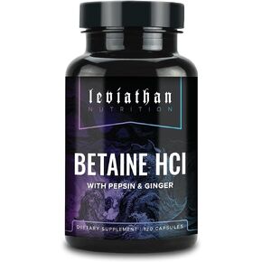 Leviathan Betaine HCl with Pepsin & Ginger - Digestive Enzymes Supplement for Digestion Aid & Support, Stomach Acid & Nutrient Absorption