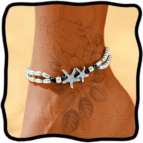 Beaded Anklets Bracelets Boho Handmade Turtle Starfish Whelk Shell Tree of Life String Ankle Bracelet Summer Beach Waterproof Barefoot Sandals Foot Jewelry for Women