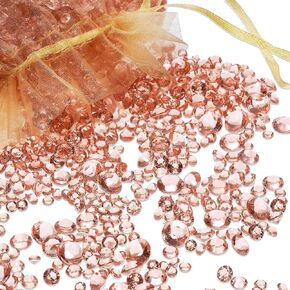 Hicarer Rose Gold Diamonds Table Acrylic Crystal Scatter Gems for Vase Filler Wedding Birthday Party Table Decorations 4 Sizes (6000 Pieces)