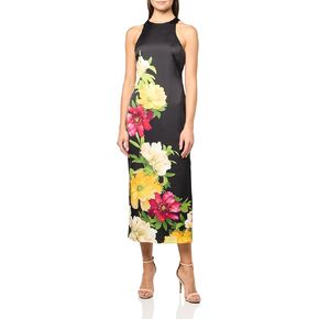 Adrianna Papell Women's Printed Satin Midi Dress, Black Multi