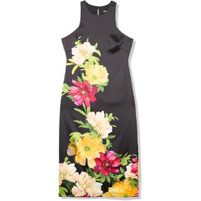 Adrianna Papell Women's Printed Satin Midi Dress, Black Multi