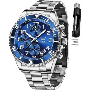OLEVS Mens Watches Chronograph Luxury Dress Moon Phase Two Tone Stainless Steel Waterproof Luminous Business Calendar Wrist Watch