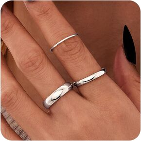 Non Tarnish Gold Rings for Women Stackable, 14K Gold Plated Band Rings Set for Wedding Statement, Simple Thumb Pinky Bands Comfort Fit 3Pcs 1mm 3mm 5mm for Jewelry Gift