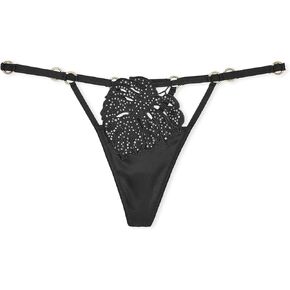 Victoria's Secret Very Sexy Tropical Leaf Hardware V-String Panty Color Black New