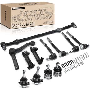 A-Premium Set of 12, Front Upper Lower Ball Joint, Inner Outer Tie Rod End, Idler Arm, Center Link, Compatible with Chevy & Buick & Cadillac & Pontiac - Impala Caprice Riviera LeSabre DeVille Catalina