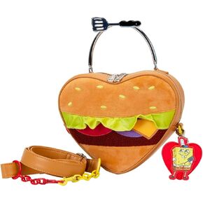 Loungefly Nickelodeon Spongebob Krabby Patty Heart Plush Crossbody Bag w/Detachable Charm Accessory | Made with Love