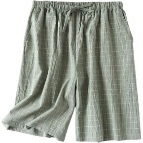 Men's Cotton Pajamas Shorts Plaid Printed Soft Pjs Short Cool Thin Comfy Casual Drawstring