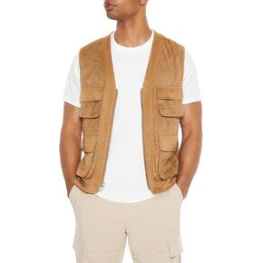 Forever 21 mens Faux Suede Perforated Cargo Vest