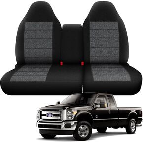 Front Seat Cover for 1997-2000 Ford F-150 Pickup, Front High Back 60/40 Split Bench Seat Covers with Molded Headrests, Opening Center Console and Foam Seat Cusion, Exact Fit