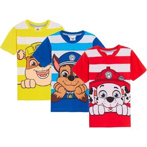 Paw Patrol Boys 3 Pack T-Shirts Chase Marshall Rubble Dress Up Top Short Tees