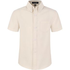 Spring&Gege Boys' Short Sleeve Dress Shirts Formal Uniform Oxford Solid Classic Collared