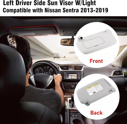 Moonlinks Right Passenger Side Sun Visor متوافق مع Nissan Sentra 2013 2014 2015 2015 2017 2018 2019 Gray Color Right Sun مع Vanity Light for Sentra Accessories استبدال 96400-3SG8A in Saudi Arabia