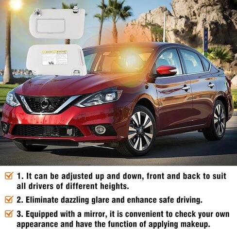 Moonlinks Right Passenger Side Sun Visor متوافق مع Nissan Sentra 2013 2014 2015 2015 2017 2018 2019 Gray Color Right Sun مع Vanity Light for Sentra Accessories استبدال 96400-3SG8A in Saudi Arabia