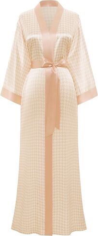PRODESIGN Kimono Robes for Women - Houndstooth Satin Sleepwear Silky Nightgown Bathrobe Dressing Gown Blouse Cardigan Robe in Kuwait
