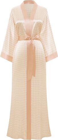 PRODESIGN Kimono Robes for Women - Houndstooth Satin Sleepwear Silky Nightgown Bathrobe Dressing Gown Blouse Cardigan Robe in Kuwait