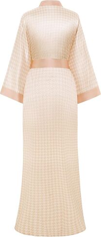 PRODESIGN Kimono Robes for Women - Houndstooth Satin Sleepwear Silky Nightgown Bathrobe Dressing Gown Blouse Cardigan Robe in Kuwait