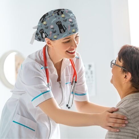 قبعات زهرة القطط الأسود كبسولات النساء مع أزرار عرق وشعر الأغطية الجراحية للشعر الطويل النساء in Saudi Arabia