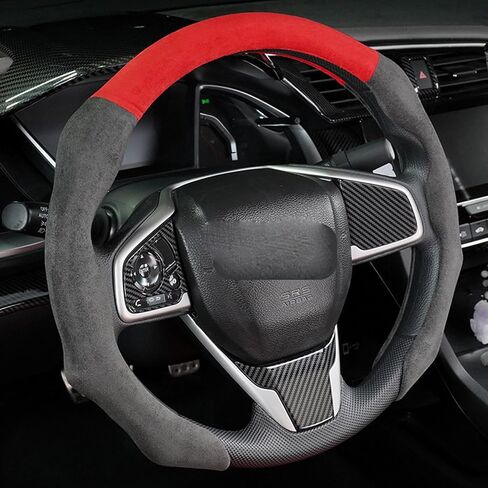 Quick Install Sporty Perforated Nappa Leather Steering Wheel Cover Wrap with Red Circular Trim Universal fit Any 14 ½" to 15" Steering Wheel in Saudi Arabia
