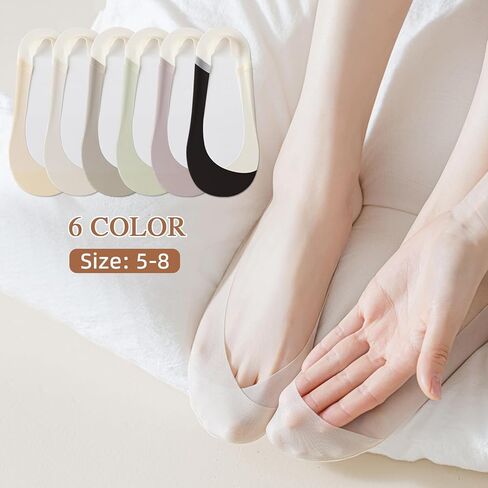 Caudblor 6 Pack Thin No Show Socks للنساء ، جورب بطانة غير مرئية غير مرئية مع علامة تبويب الكعب للمتاحين ، الحجم 5-8 in Kuwait