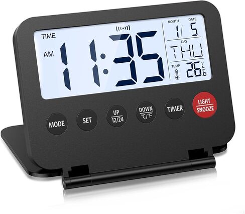 ORIA Digital Travel Alarm Clock, Small Foldable Alarm Clock, Battery Operated LCD Desk Clock, Simple Operation Calendar Clock with Backlight, Date, Temp, Snooze, for Travel Business Trip Home in Saudi Arabia