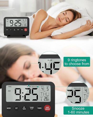 ORIA Digital Travel Alarm Clock, Small Foldable Alarm Clock, Battery Operated LCD Desk Clock, Simple Operation Calendar Clock with Backlight, Date, Temp, Snooze, for Travel Business Trip Home in Saudi Arabia