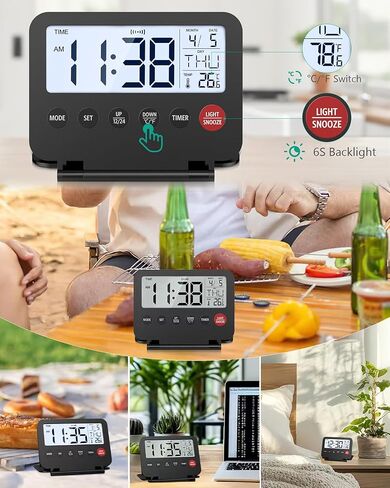 ORIA Digital Travel Alarm Clock, Small Foldable Alarm Clock, Battery Operated LCD Desk Clock, Simple Operation Calendar Clock with Backlight, Date, Temp, Snooze, for Travel Business Trip Home in Saudi Arabia