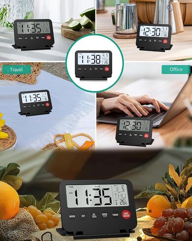 ORIA Digital Travel Alarm Clock, Small Foldable Alarm Clock, Battery Operated LCD Desk Clock, Simple Operation Calendar Clock with Backlight, Date, Temp, Snooze, for Travel Business Trip Home in Saudi Arabia