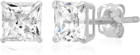 14K Gold Princess Cut CZ Stud Earrings for Women & Men | Cubic Zirconia Earrings Studs | 4MM-7MM CZ Gold Earrings by MAX + STONE in Kuwait