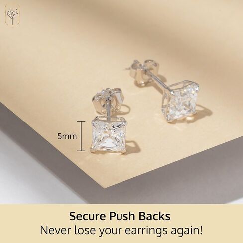 14K Gold Princess Cut CZ Stud Earrings for Women & Men | Cubic Zirconia Earrings Studs | 4MM-7MM CZ Gold Earrings by MAX + STONE in Kuwait
