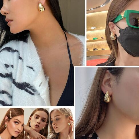 Teardrop Chunky Earrings for Women Trendy Hoop Earring Set Earring Dupes, Fashion Gold Large Drop Earrings in Saudi Arabia