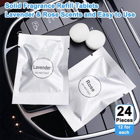 24 Pack Car Air Freshener Refills, Car Air Vent Clip Freshener Replacement Pads, Solid Fragrance Scent Refill Tablets (Lavender/Rose/Cinnamon/Lemon/Cologne/Jasmine/Ocean/Peach) in Saudi Arabia