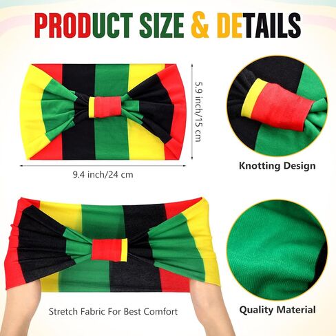 Hoteam 4 Pcs Juneteenth Headbands African Jamaica Rasta Juneteenth Knotted Elastic Headband Red Black Green African Turban for Wicking Exercise Fitness Running Party Parade(Red Yellow Green Black) in Saudi Arabia