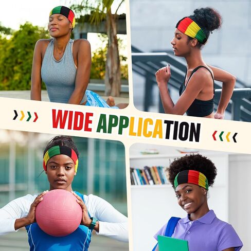 Hoteam 4 Pcs Juneteenth Headbands African Jamaica Rasta Juneteenth Knotted Elastic Headband Red Black Green African Turban for Wicking Exercise Fitness Running Party Parade(Red Yellow Green Black) in Saudi Arabia