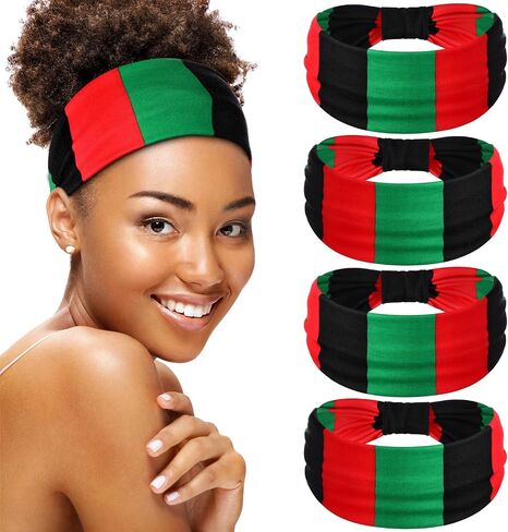 Hoteam 4 PCS Juneteenth Headbands African African Jamaica Rasta Juneteenth Knotted Veachned Veachned Red Black Green African Turban for Wicking Partness Party Party (Red Yellow Green Black) in Saudi Arabia